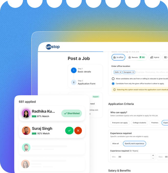 Unstop's dashboard of virtual campus hiring campaign, showing precision filters for demographics, academics, and bulk hiring criteria.