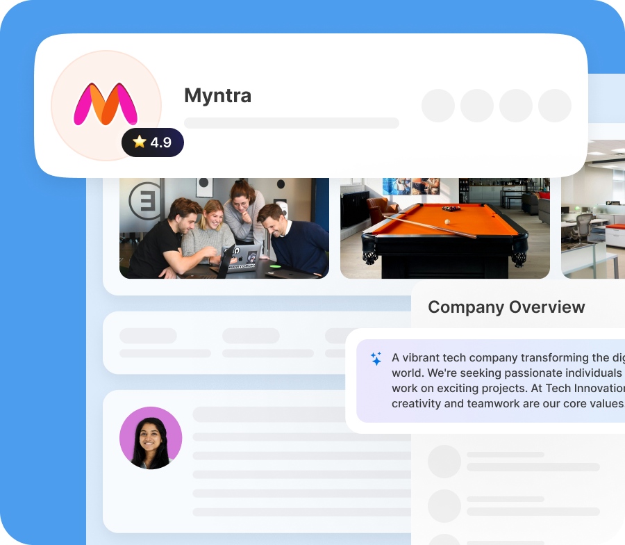 Screenshot of a custom company profile and review page interface on Unstop's centralized employer branding hub.