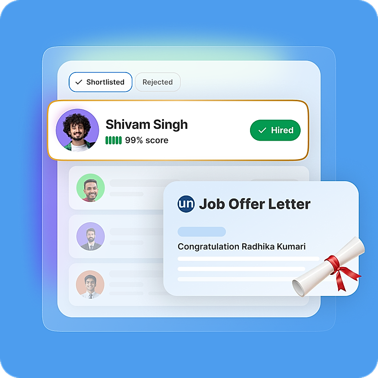 Complete lateral hiring lifecycle automated with Unstop’s AI-powered platform, up to final offers.