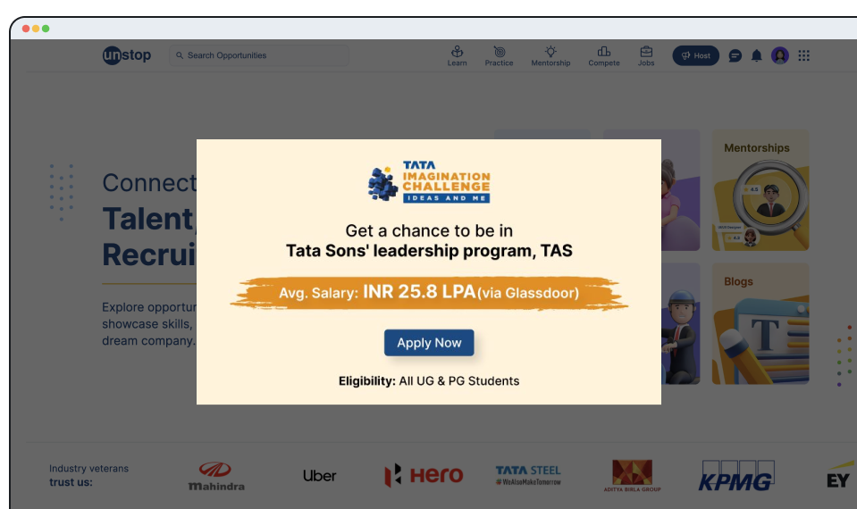 Using Unstop’s ideathon hosting platform also gives access to promotional tools like onsite messaging, feature opportunities, other promotional activities, and best-in-class automation tools.