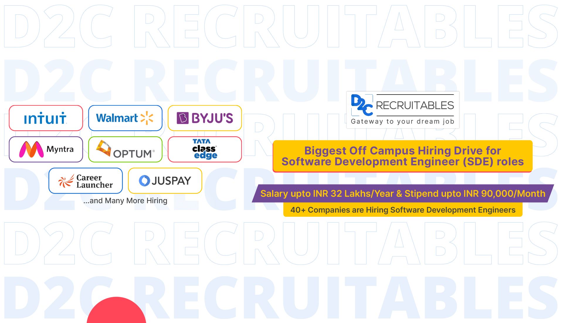 Participate in the D2C Recruitables - Off Campus Hiring Drive for Software Development Engineer (SDE) Roles before 18 Sep 21, 08:00 AM IST