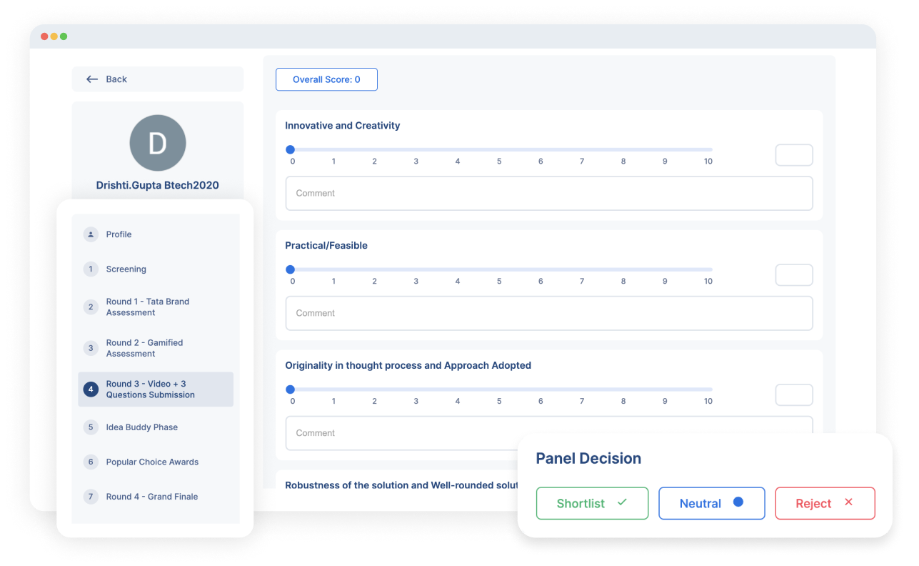 Get instant AI scores for all assessments and interviews with insights to back every decision. Shortlist candidates with ease!